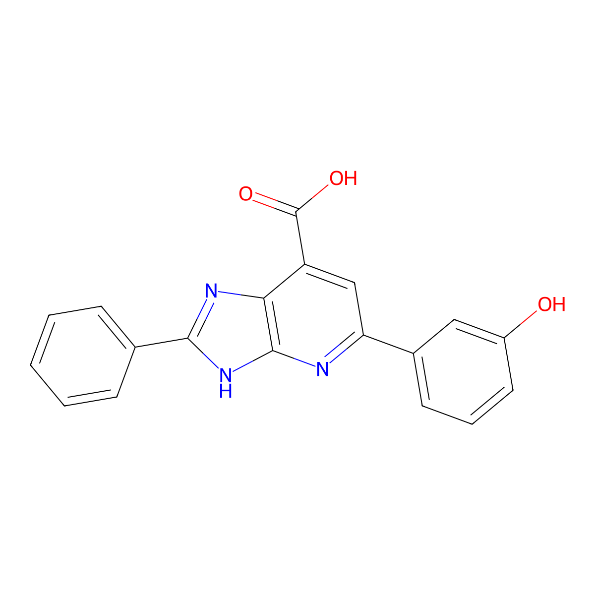5-(3-hydroxyphenyl)-2-phenyl-3H-imidazo[4,5-b]pyridine-7-carboxylic acid molecular structure, CAS 1021083-32-8