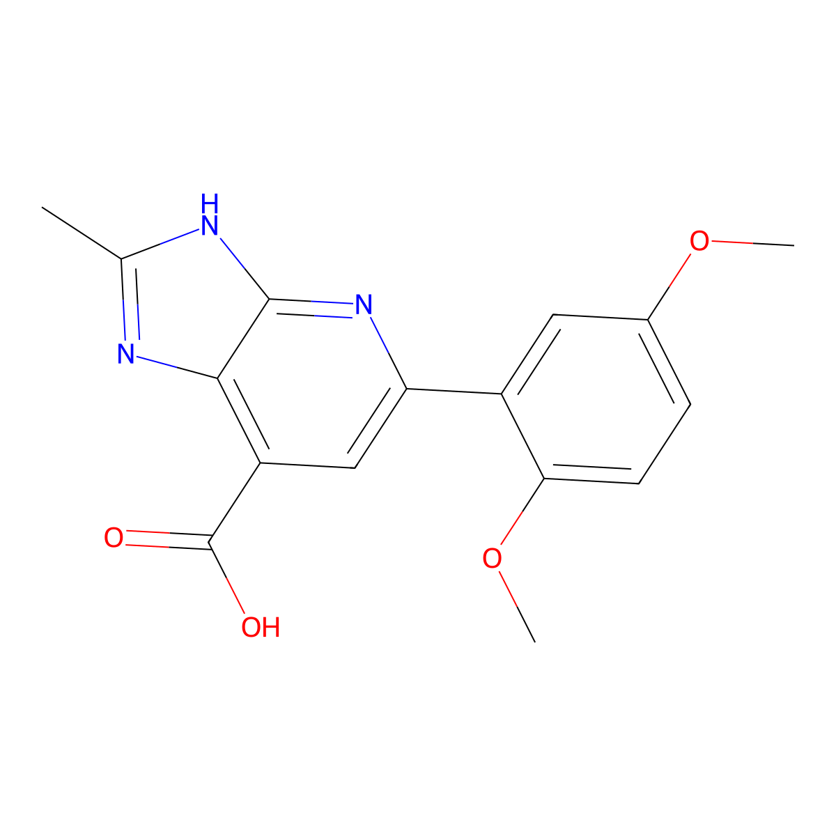 5-(2,5-dimethoxyphenyl)-2-methyl-3H-imidazo[4,5-b]pyridine-7-carboxylic acid molecular structure, CAS 1021083-41-9