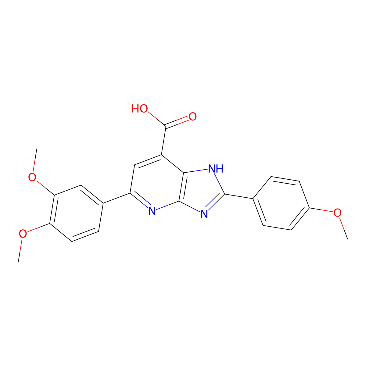 5-(3,4-dimethoxyphenyl)-2-(4-methoxyphenyl)-3H-imidazo[4,5-b]pyridine-7-carboxylic acid molecular structure, CAS 1021083-54-4