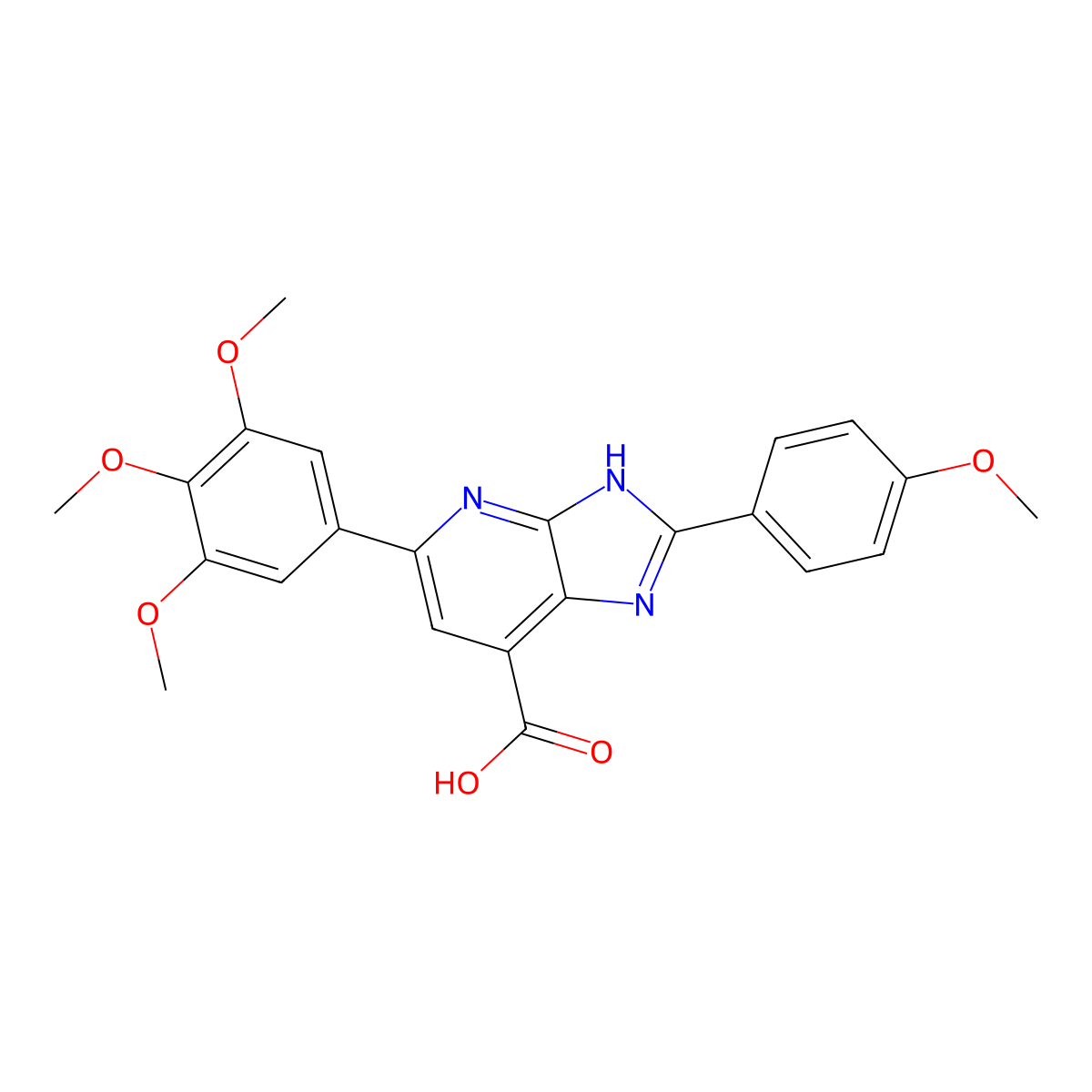 2-(4-methoxyphenyl)-5-(3,4,5-trimethoxyphenyl)-3H-imidazo[4,5-b]pyridine-7-carboxylic acid molecular structure, CAS 1021083-56-6