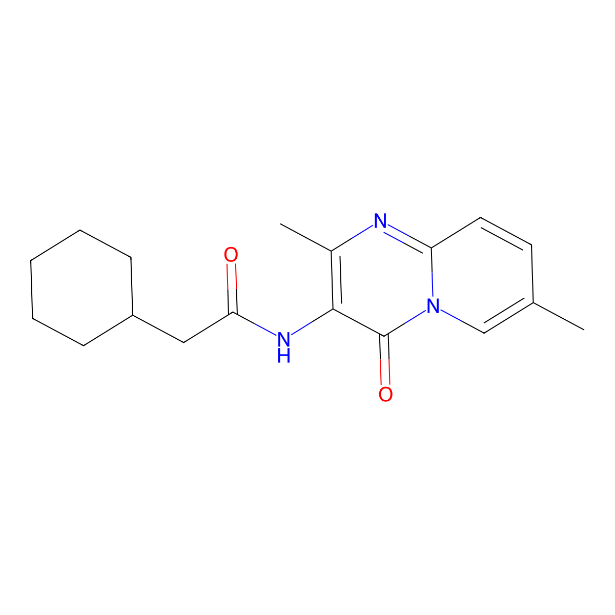 2-cyclohexyl-N-{2,7-dimethyl-4-oxo-4H-pyrido[1,2-a]pyrimidin-3-yl}acetamide molecular structure, CAS 1021089-34-8