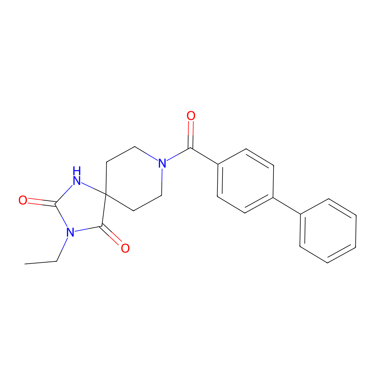 8-([1,1'-Biphenyl]-4-carbonyl)-3-ethyl-1,3,8-triazaspiro[4.5]decane-2,4-dione molecular structure, CAS 1021089-52-0