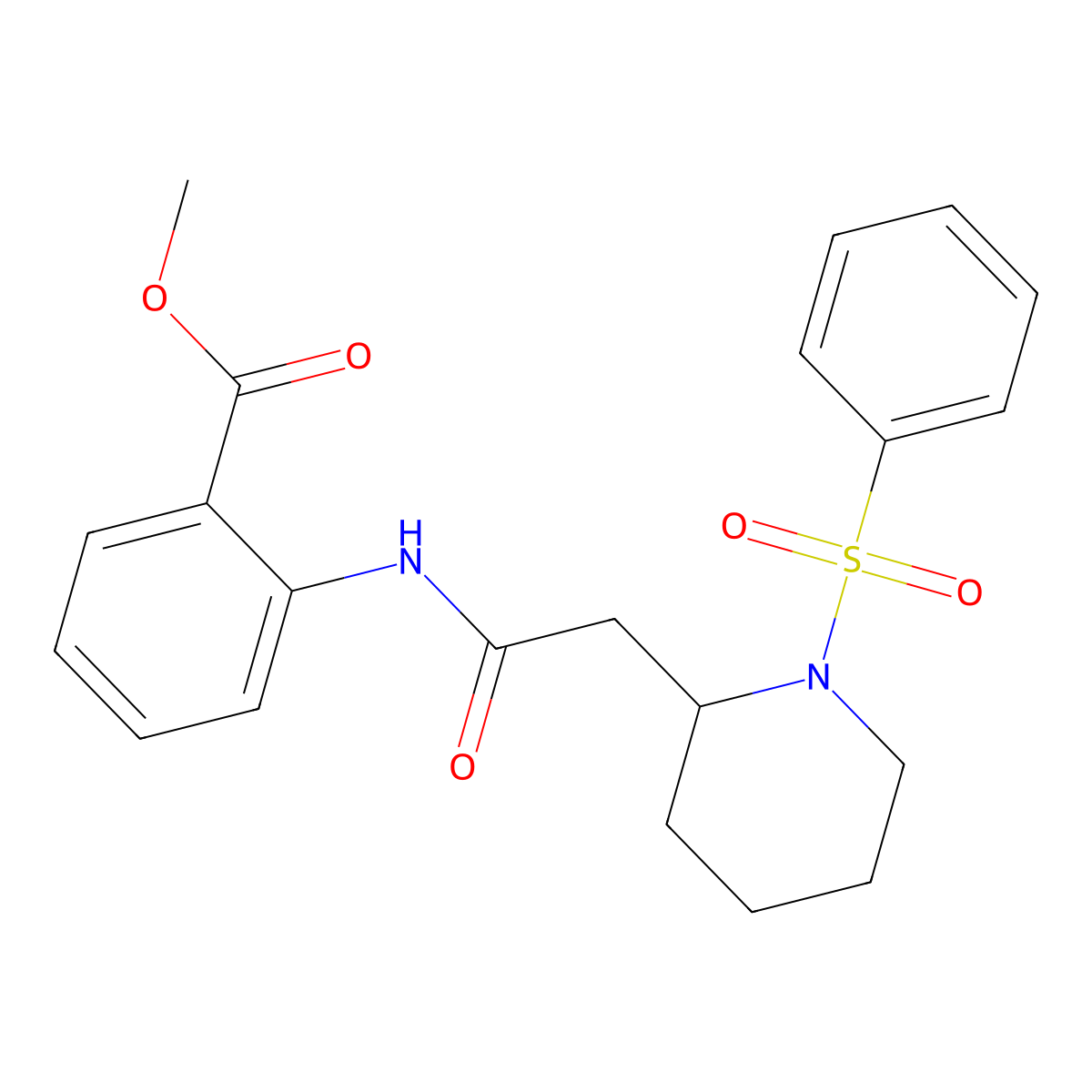 Methyl 2-(2-(1-(phenylsulfonyl)piperidin-2-yl)acetamido)benzoate molecular structure, CAS 1021089-69-9