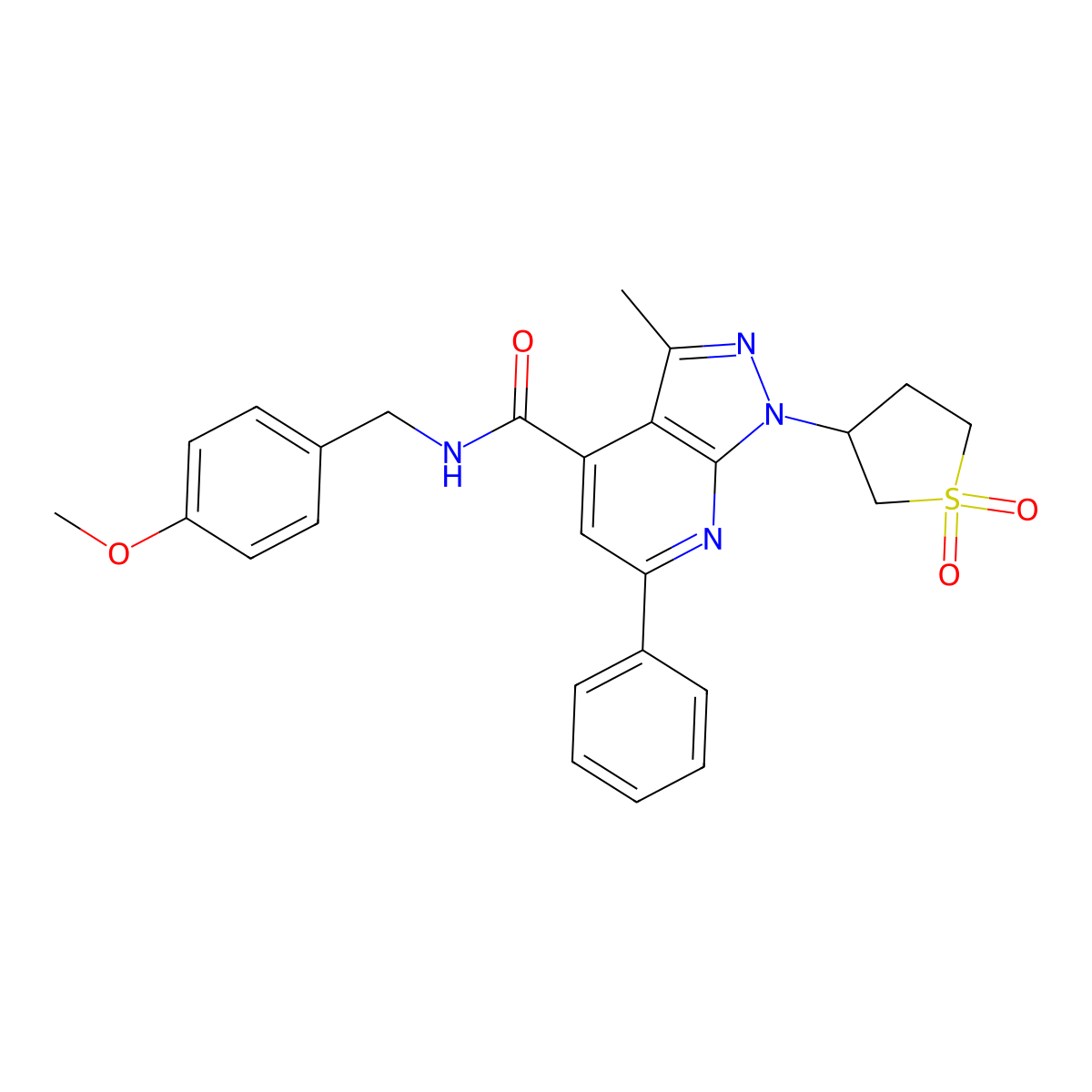 1-(1,1-dioxidotetrahydrothiophen-3-yl)-N-(4-methoxybenzyl)-3-methyl-6-phenyl-1H-pyrazolo[3,4-b]pyridine-4-carboxamide molecular structure, CAS 1021089-79-1