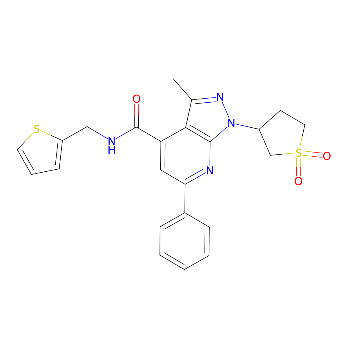 1-(1,1-dioxidotetrahydrothiophen-3-yl)-3-methyl-6-phenyl-N-(thiophen-2-ylmethyl)-1H-pyrazolo[3,4-b]pyridine-4-carboxamide molecular structure, CAS 1021089-81-5