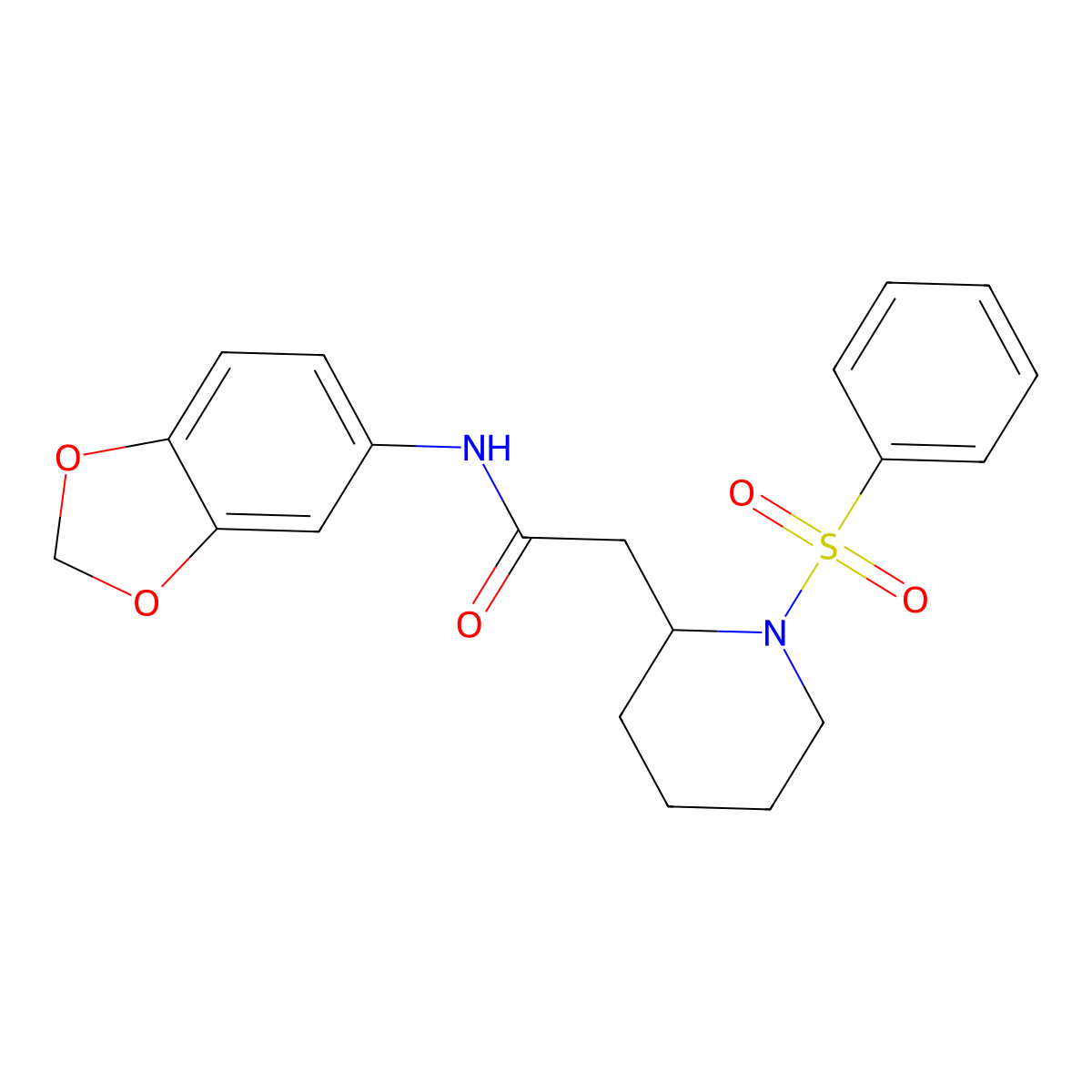 N-(benzo[d][1,3]dioxol-5-yl)-2-(1-(phenylsulfonyl)piperidin-2-yl)acetamide molecular structure, CAS 1021089-82-6