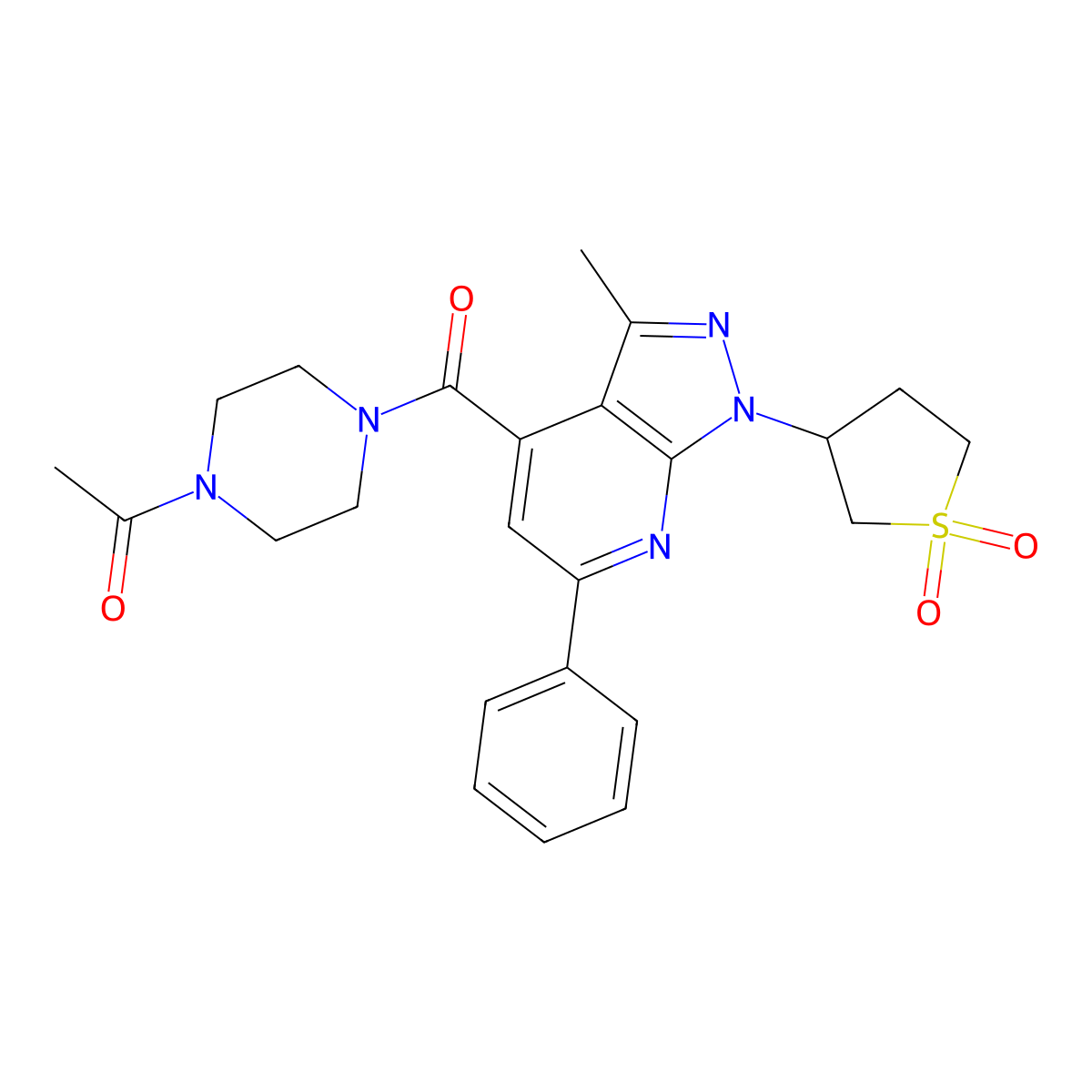 1-(4-(1-(1,1-dioxidotetrahydrothiophen-3-yl)-3-methyl-6-phenyl-1H-pyrazolo[3,4-b]pyridine-4-carbonyl)piperazin-1-yl)ethanone molecular structure, CAS 1021089-85-9
