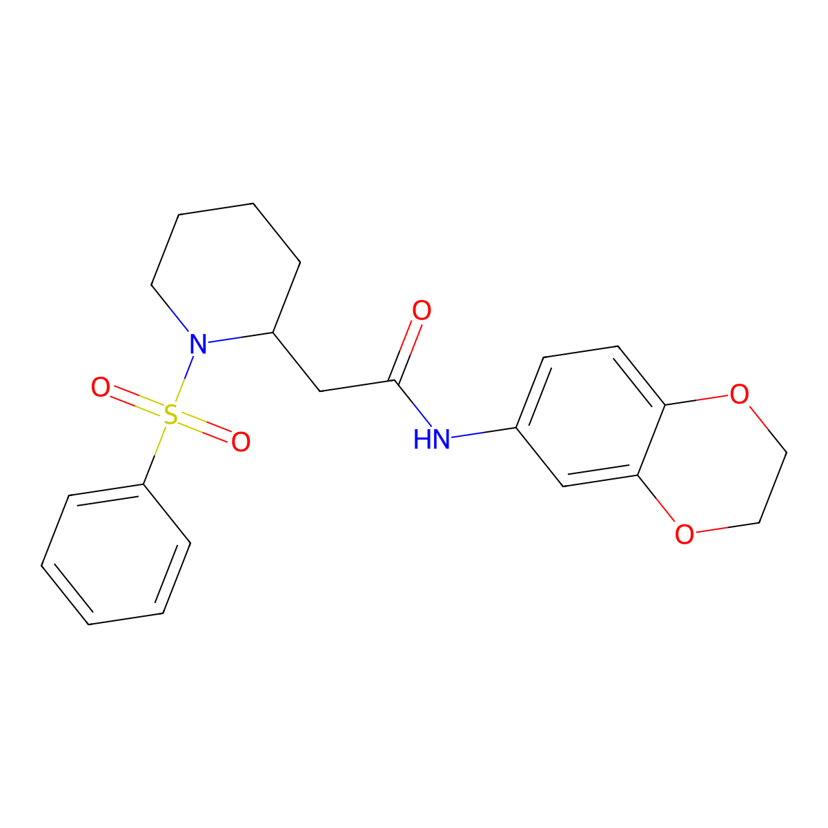 N-(2,3-dihydrobenzo[b][1,4]dioxin-6-yl)-2-(1-(phenylsulfonyl)piperidin-2-yl)acetamide molecular structure, CAS 1021089-86-0