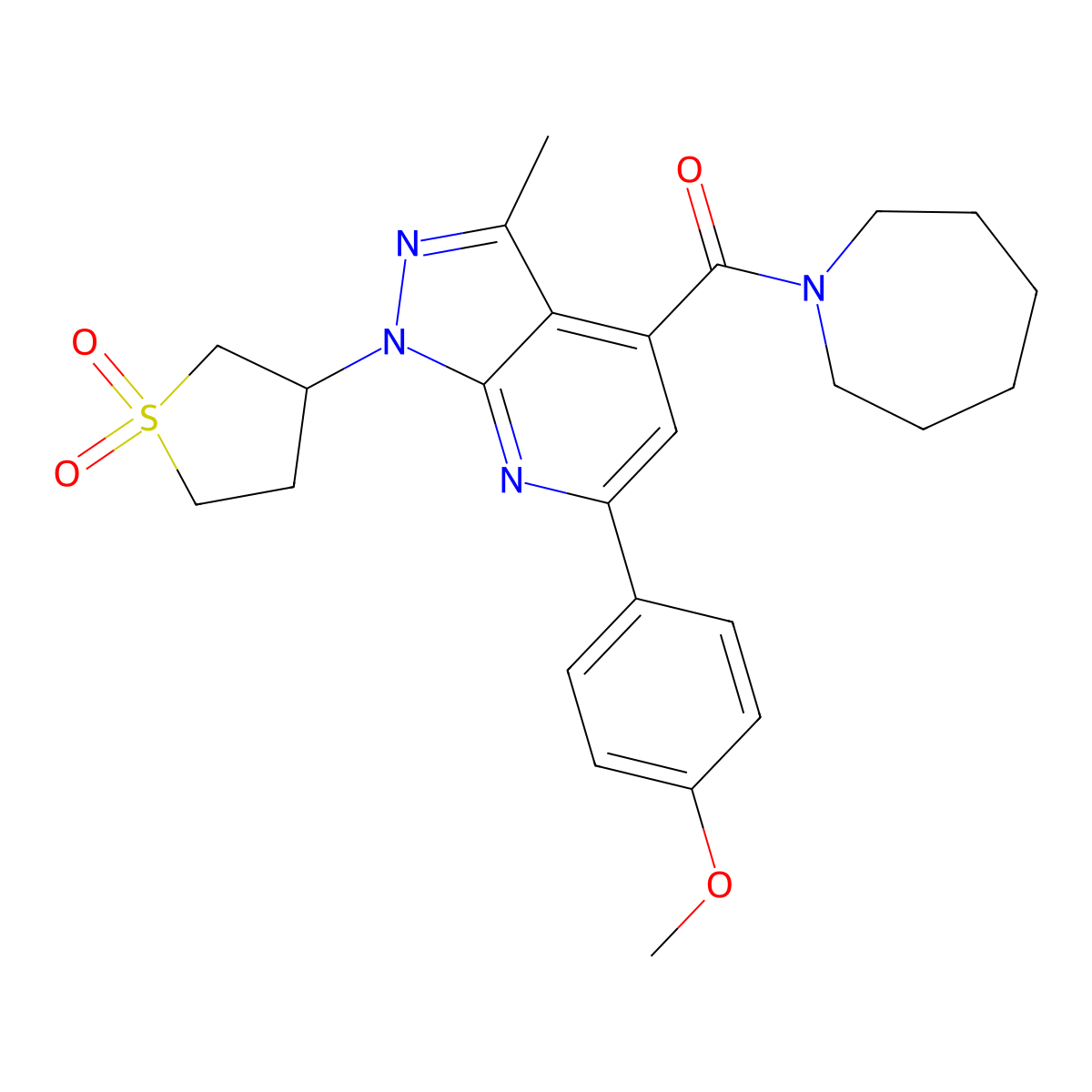 azepan-1-yl(1-(1,1-dioxidotetrahydrothiophen-3-yl)-6-(4-methoxyphenyl)-3-methyl-1H-pyrazolo[3,4-b]pyridin-4-yl)methanone molecular structure, CAS 1021089-87-1