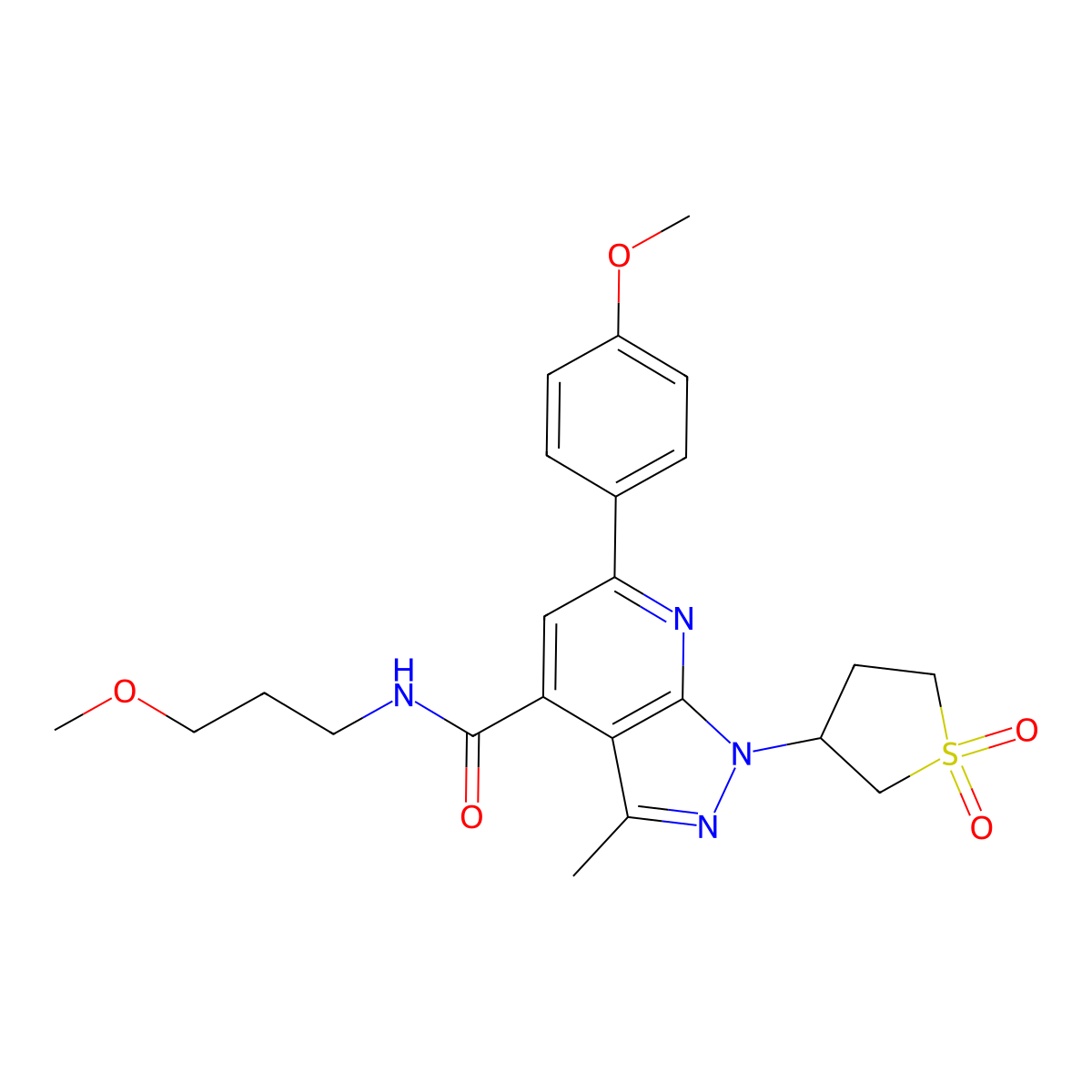 1-(1,1-dioxidotetrahydrothiophen-3-yl)-6-(4-methoxyphenyl)-N-(3-methoxypropyl)-3-methyl-1H-pyrazolo[3,4-b]pyridine-4-carboxamide molecular structure, CAS 1021089-89-3