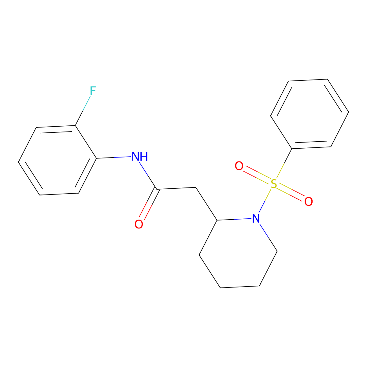N-(2-fluorophenyl)-2-(1-(phenylsulfonyl)piperidin-2-yl)acetamide molecular structure, CAS 1021089-90-6