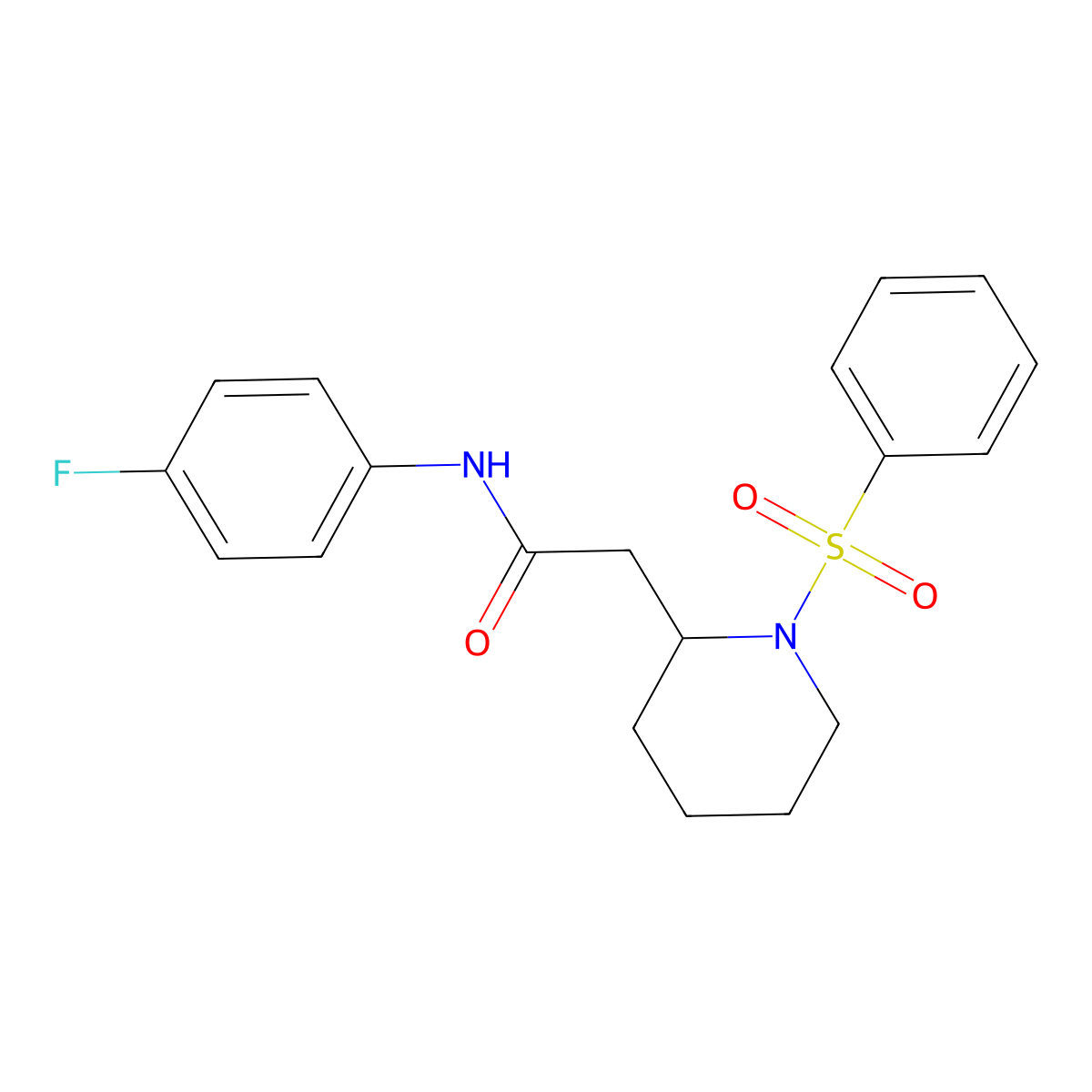 N-(4-fluorophenyl)-2-(1-(phenylsulfonyl)piperidin-2-yl)acetamide molecular structure, CAS 1021089-92-8