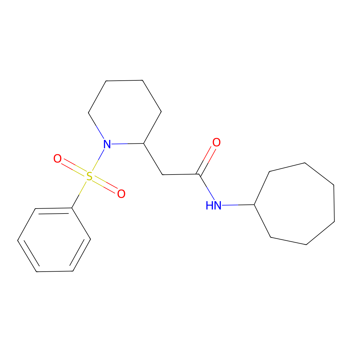 N-cycloheptyl-2-(1-(phenylsulfonyl)piperidin-2-yl)acetamide molecular structure, CAS 1021089-98-4