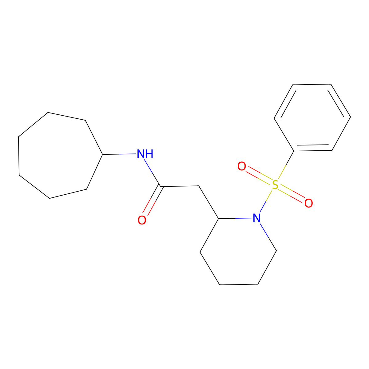 N-cycloheptyl-2-(1-(phenylsulfonyl)piperidin-2-yl)acetamide molecular structure, CAS 1021089-98-4