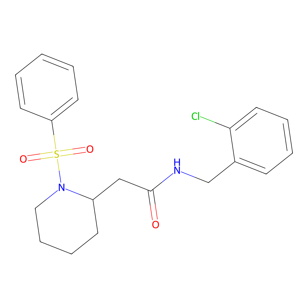 N-(2-chlorobenzyl)-2-(1-(phenylsulfonyl)piperidin-2-yl)acetamide molecular structure, CAS 1021090-04-9