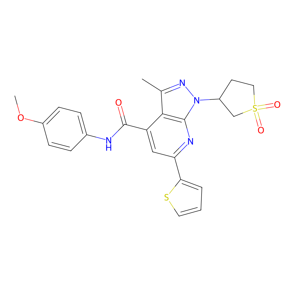 1-(1,1-dioxidotetrahydrothiophen-3-yl)-N-(4-methoxyphenyl)-3-methyl-6-(thiophen-2-yl)-1H-pyrazolo[3,4-b]pyridine-4-carboxamide molecular structure, CAS 1021090-07-2