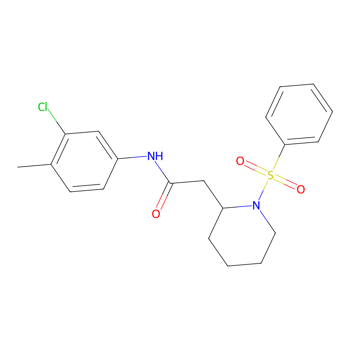 N-(3-chloro-4-methylphenyl)-2-(1-(phenylsulfonyl)piperidin-2-yl)acetamide molecular structure, CAS 1021090-08-3