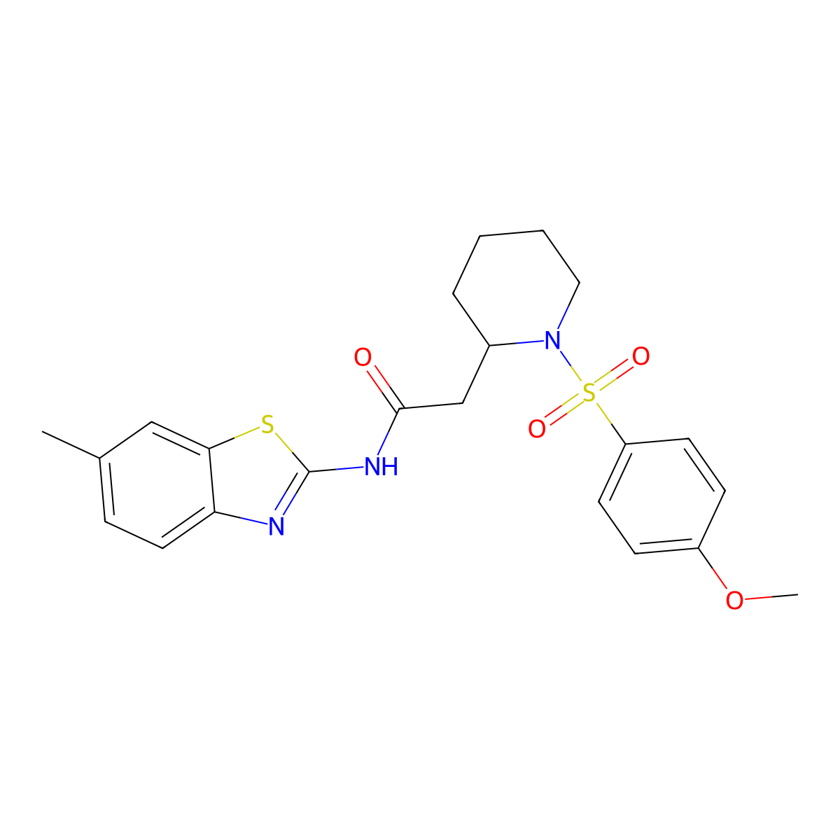 2-(1-((4-methoxyphenyl)sulfonyl)piperidin-2-yl)-N-(6-methylbenzo[d]thiazol-2-yl)acetamide molecular structure, CAS 1021090-18-5