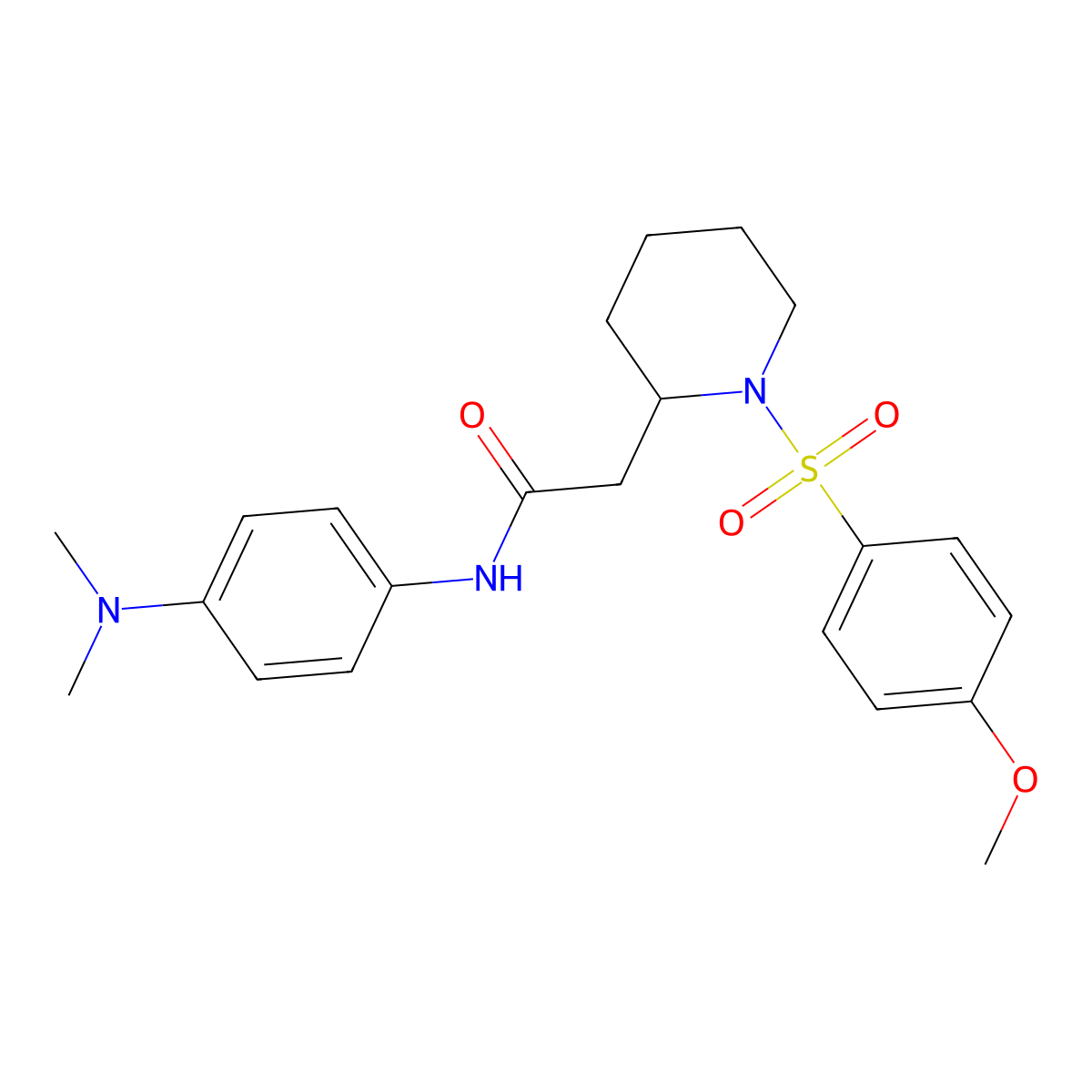 N-(4-(dimethylamino)phenyl)-2-(1-((4-methoxyphenyl)sulfonyl)piperidin-2-yl)acetamide molecular structure, CAS 1021090-20-9
