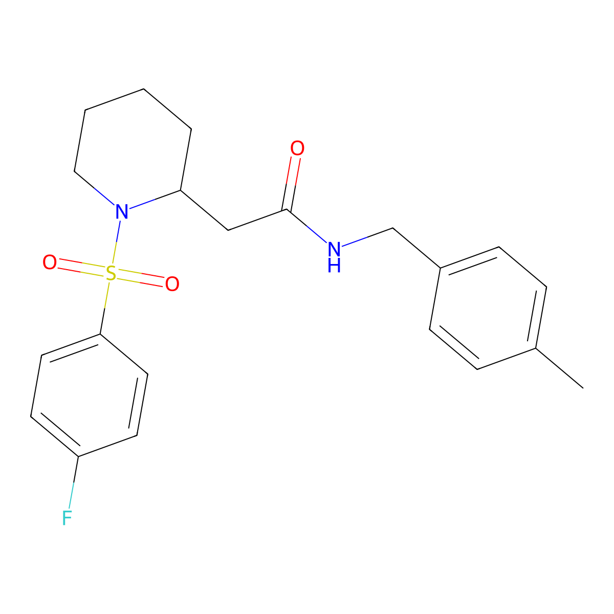 2-(1-((4-fluorophenyl)sulfonyl)piperidin-2-yl)-N-(4-methylbenzyl)acetamide molecular structure, CAS 1021090-22-1