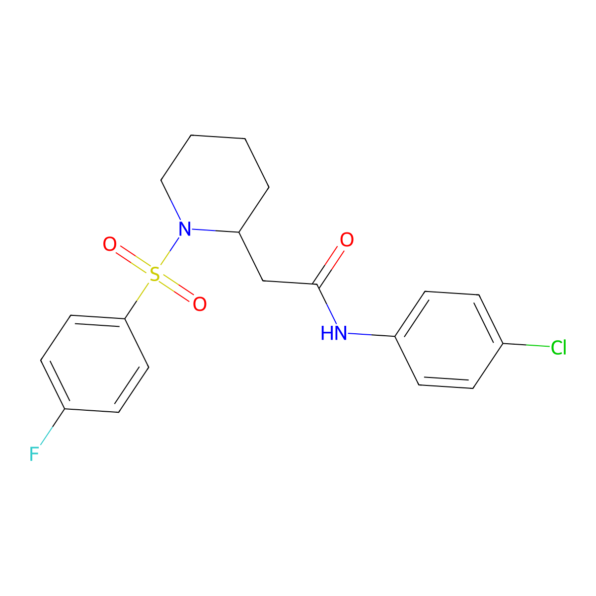 N-(4-chlorophenyl)-2-(1-((4-fluorophenyl)sulfonyl)piperidin-2-yl)acetamide molecular structure, CAS 1021090-24-3
