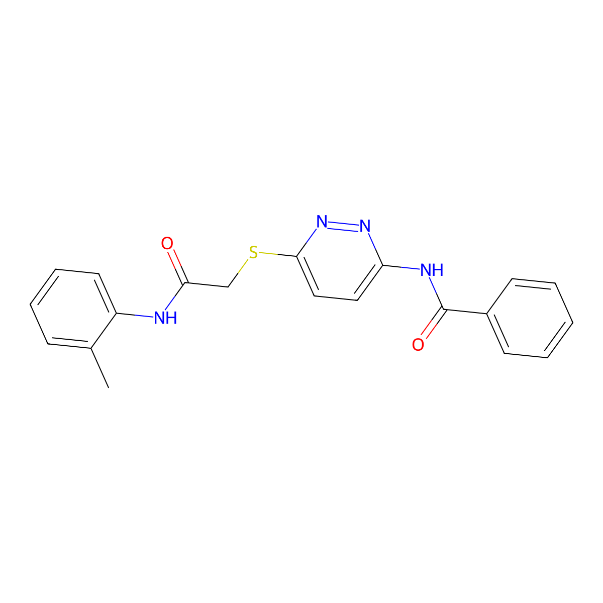 N-(6-((2-oxo-2-(o-tolylamino)ethyl)thio)pyridazin-3-yl)benzamide molecular structure, CAS 1021090-25-4