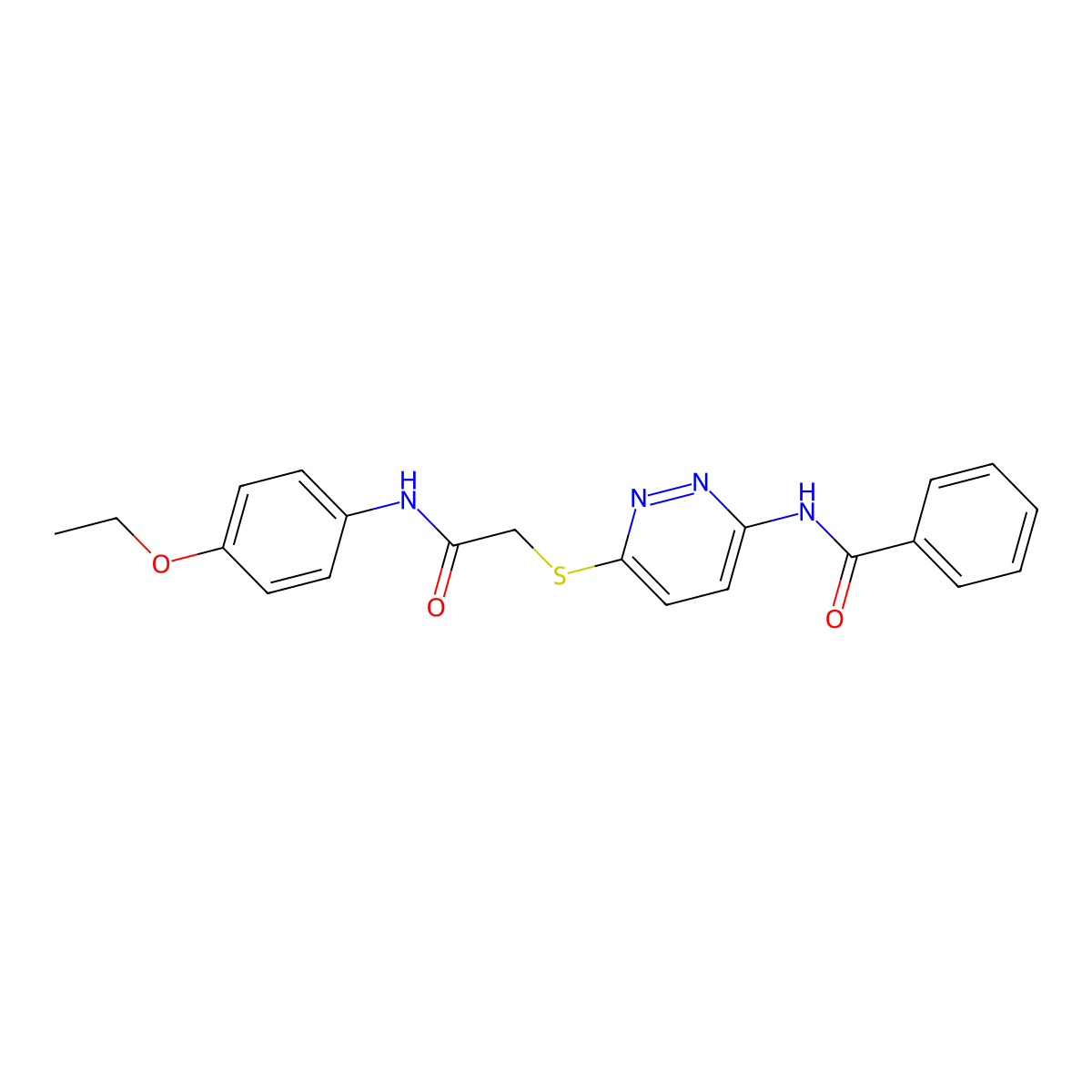 N-(6-((2-((4-ethoxyphenyl)amino)-2-oxoethyl)thio)pyridazin-3-yl)benzamide molecular structure, CAS 1021090-27-6