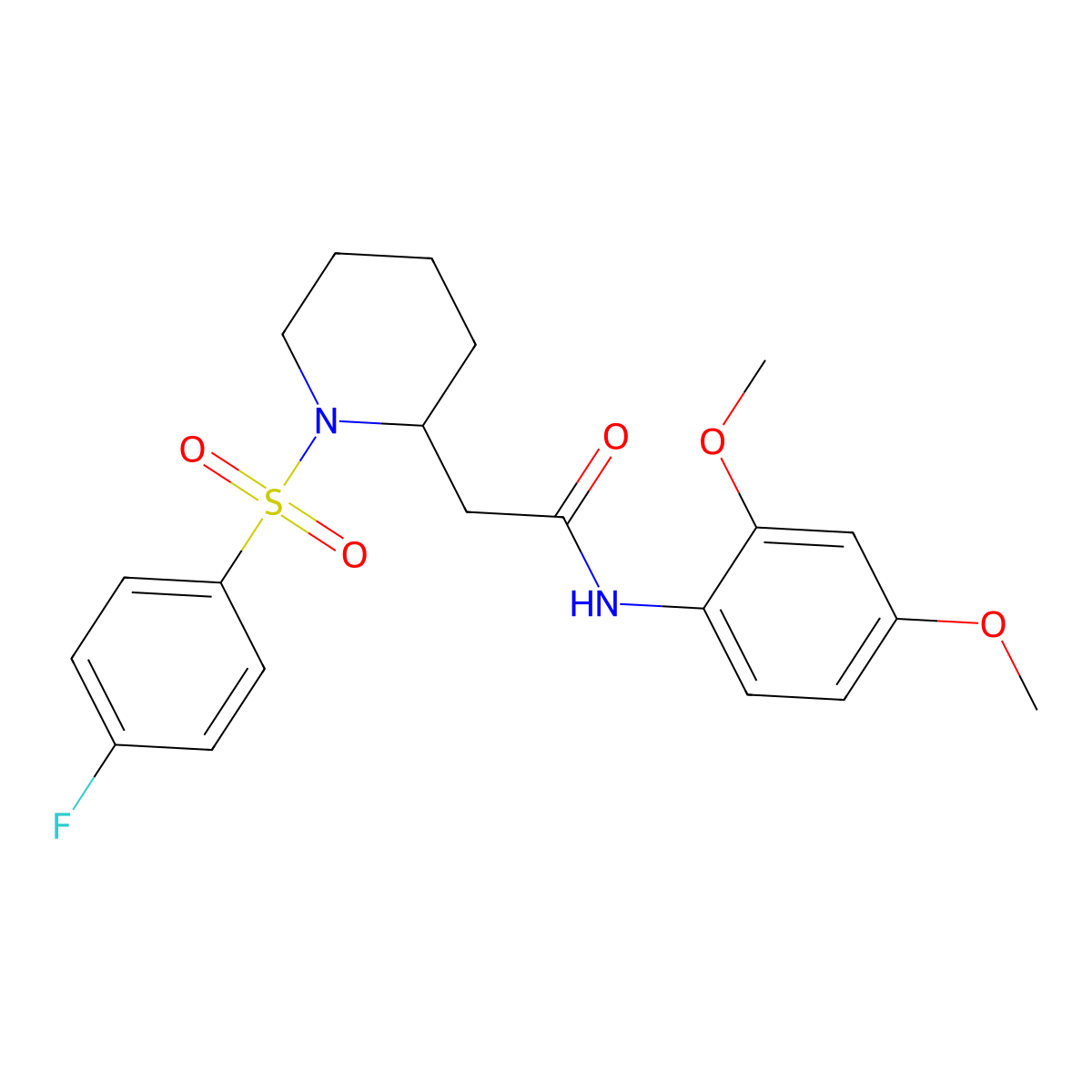 N-(2,4-dimethoxyphenyl)-2-(1-((4-fluorophenyl)sulfonyl)piperidin-2-yl)acetamide molecular structure, CAS 1021090-32-3