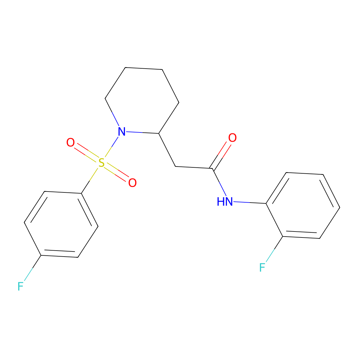 N-(2-fluorophenyl)-2-(1-((4-fluorophenyl)sulfonyl)piperidin-2-yl)acetamide molecular structure, CAS 1021090-34-5