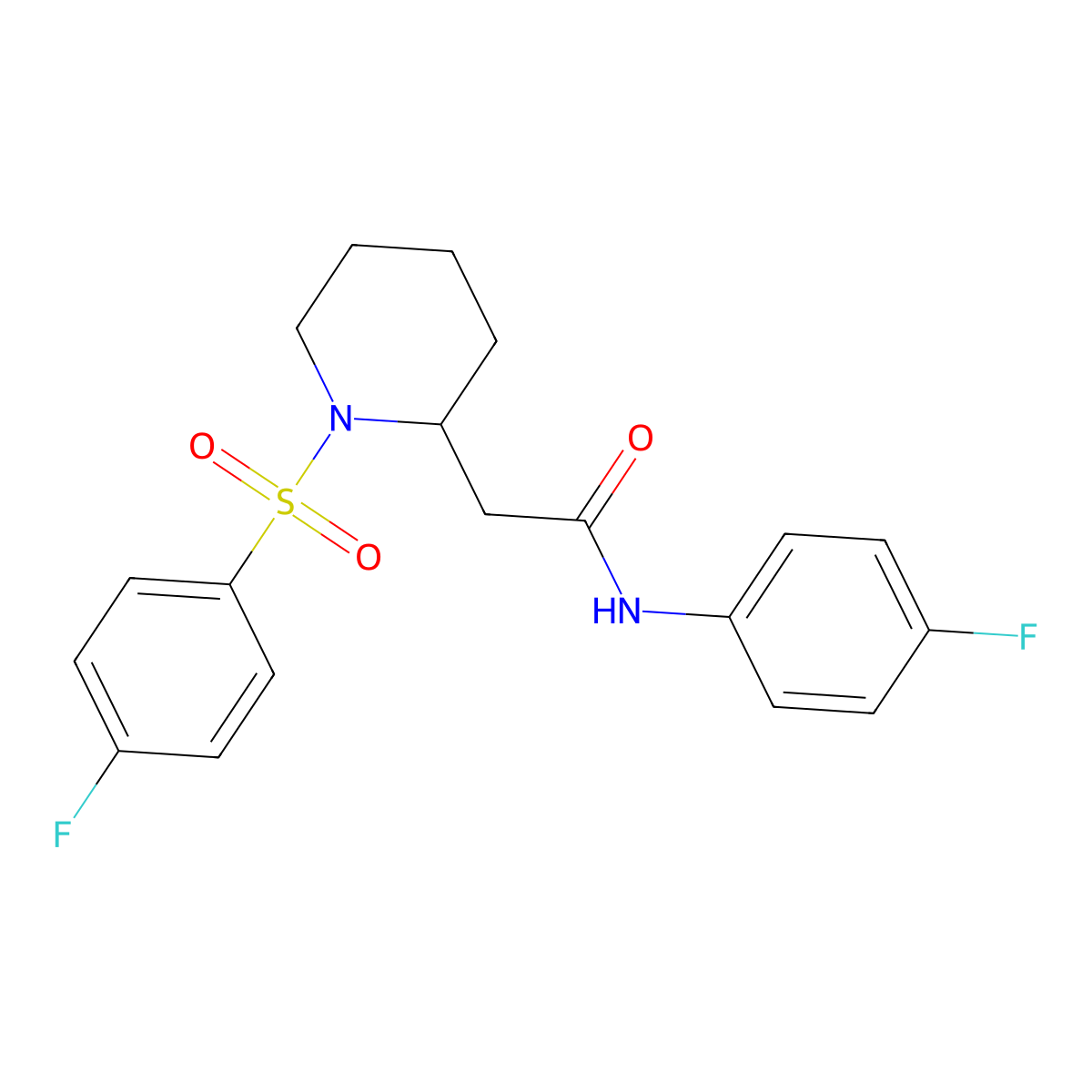 N-(4-fluorophenyl)-2-(1-((4-fluorophenyl)sulfonyl)piperidin-2-yl)acetamide molecular structure, CAS 1021090-36-7