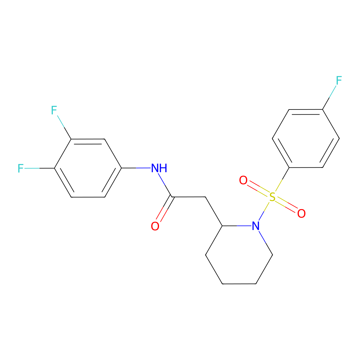 N-(3,4-difluorophenyl)-2-(1-((4-fluorophenyl)sulfonyl)piperidin-2-yl)acetamide molecular structure, CAS 1021090-38-9