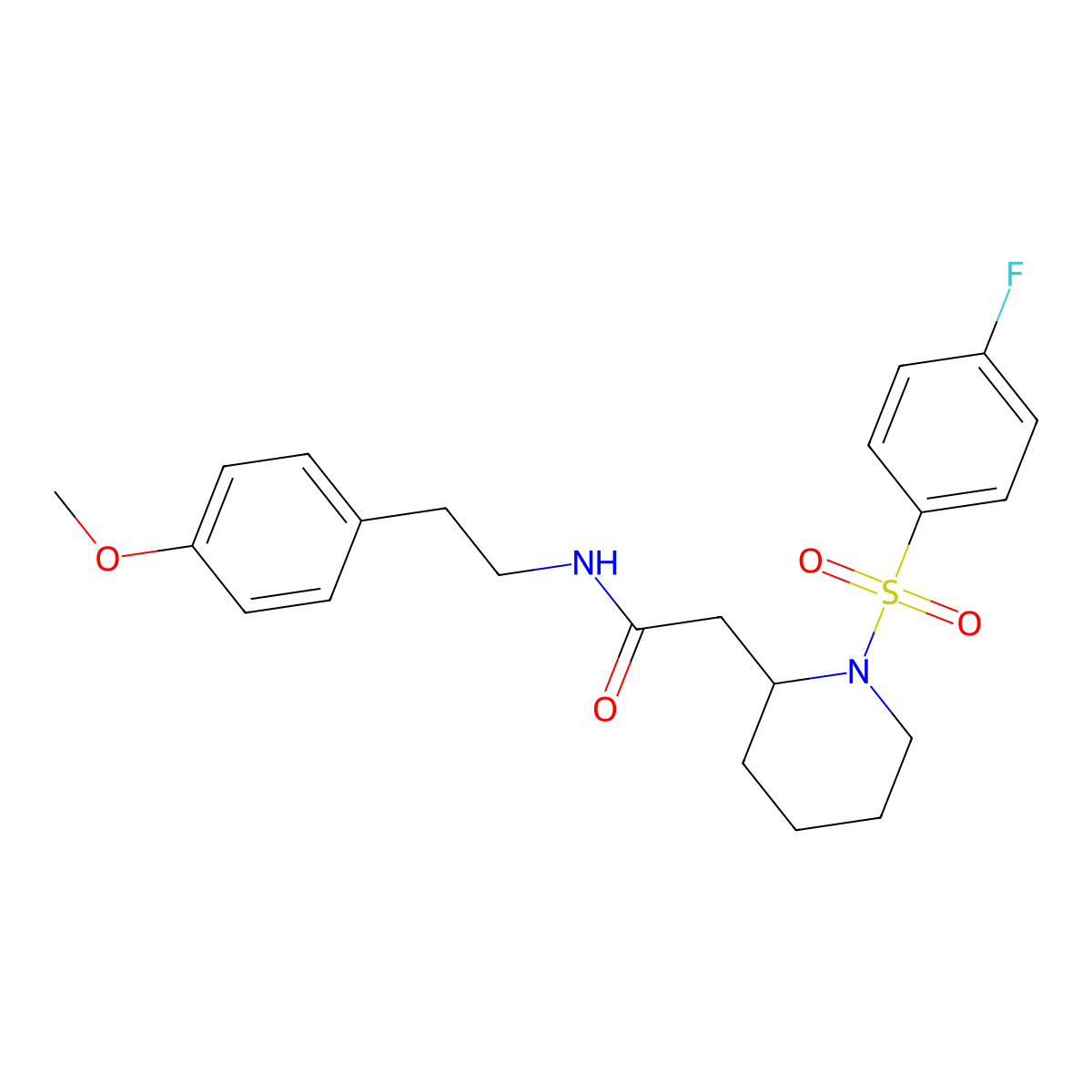2-(1-((4-fluorophenyl)sulfonyl)piperidin-2-yl)-N-(4-methoxyphenethyl)acetamide molecular structure, CAS 1021090-40-3