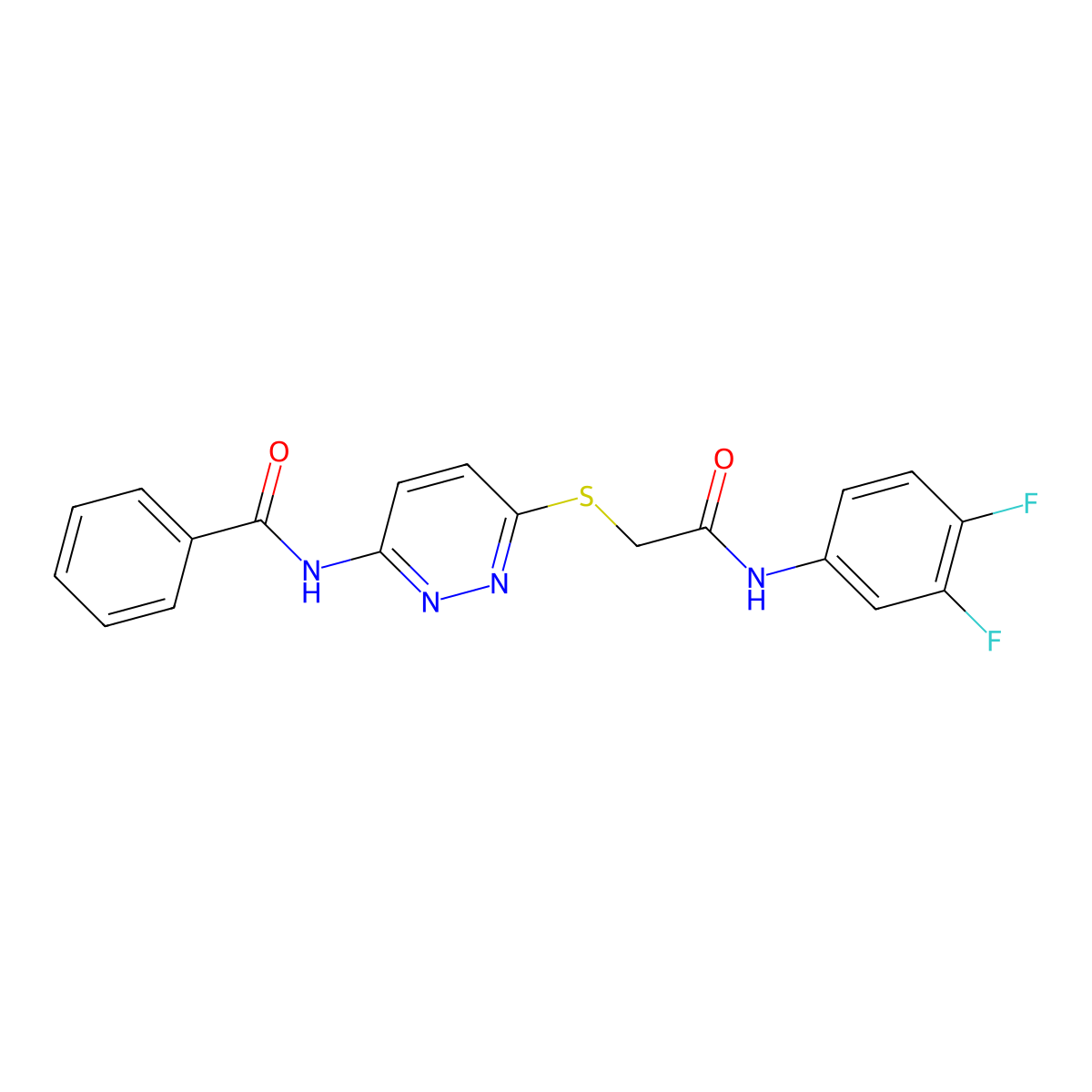 N-(6-((2-((3,4-difluorophenyl)amino)-2-oxoethyl)thio)pyridazin-3-yl)benzamide molecular structure, CAS 1021090-41-4