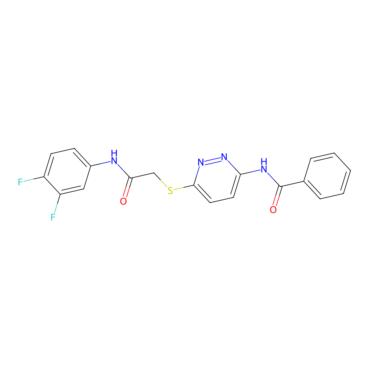 N-(6-((2-((3,4-difluorophenyl)amino)-2-oxoethyl)thio)pyridazin-3-yl)benzamide molecular structure, CAS 1021090-41-4