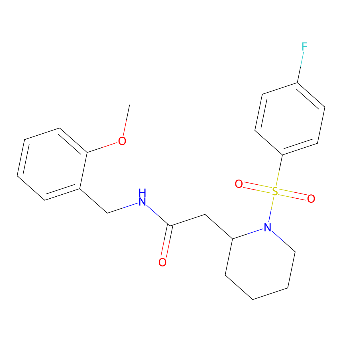 2-(1-((4-fluorophenyl)sulfonyl)piperidin-2-yl)-N-(2-methoxybenzyl)acetamide molecular structure, CAS 1021090-42-5
