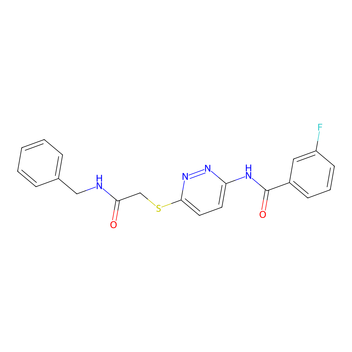 N-(6-((2-(benzylamino)-2-oxoethyl)thio)pyridazin-3-yl)-3-fluorobenzamide molecular structure, CAS 1021090-53-8