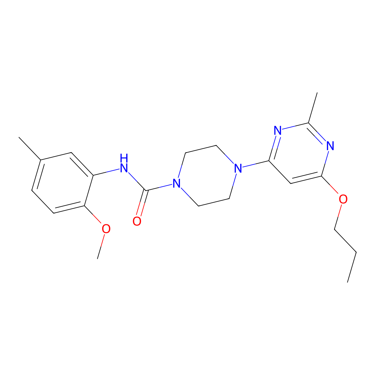 N-(2-methoxy-5-methylphenyl)-4-(2-methyl-6-propoxypyrimidin-4-yl)piperazine-1-carboxamide molecular structure, CAS 1021090-60-7