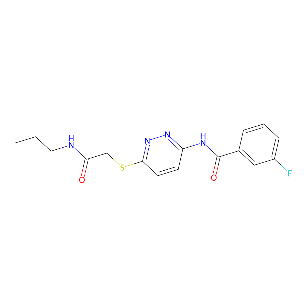 3-fluoro-N-(6-((2-oxo-2-(propylamino)ethyl)thio)pyridazin-3-yl)benzamide molecular structure, CAS 1021090-64-1