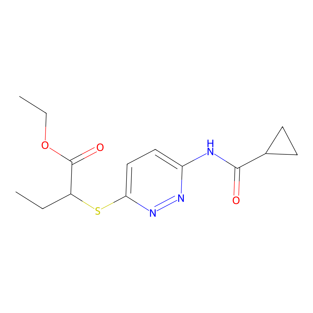 Ethyl 2-((6-(cyclopropanecarboxamido)pyridazin-3-yl)thio)butanoate molecular structure, CAS 1021090-68-5