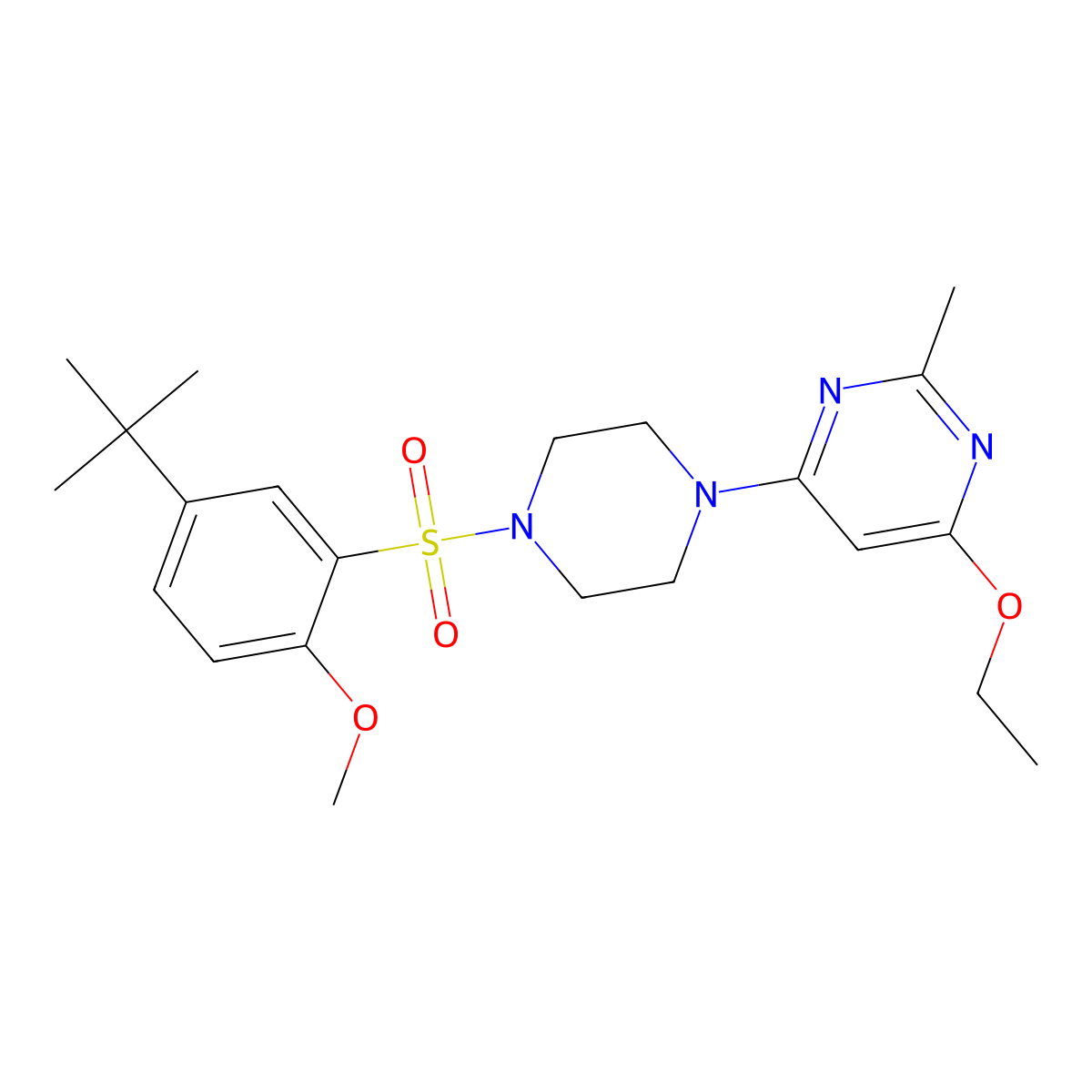4-(4-((5-(Tert-butyl)-2-methoxyphenyl)sulfonyl)piperazin-1-yl)-6-ethoxy-2-methylpyrimidine molecular structure, CAS 1021090-72-1