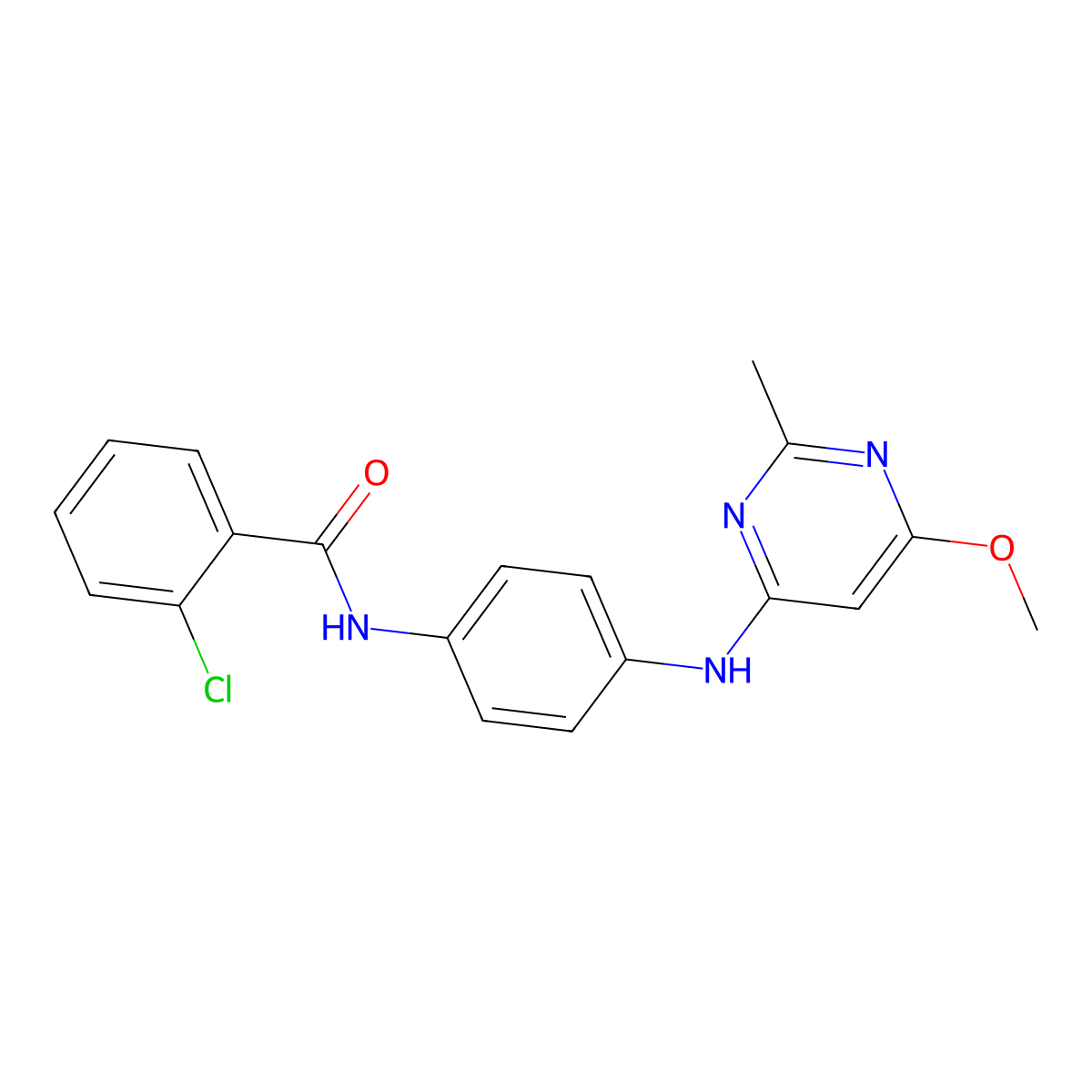 2-chloro-N-(4-((6-methoxy-2-methylpyrimidin-4-yl)amino)phenyl)benzamide molecular structure, CAS 1021090-78-7