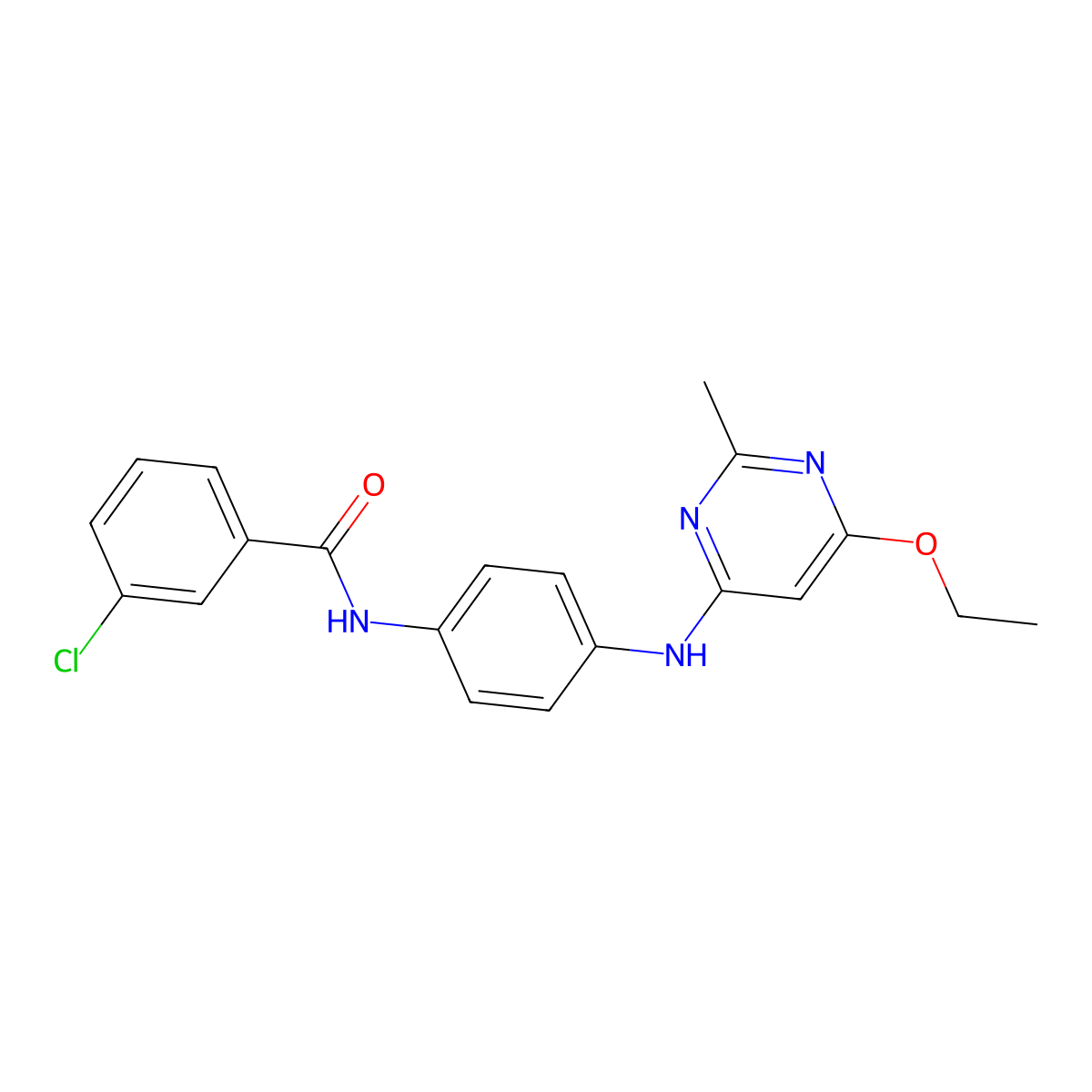 3-chloro-N-(4-((6-ethoxy-2-methylpyrimidin-4-yl)amino)phenyl)benzamide molecular structure, CAS 1021090-84-5