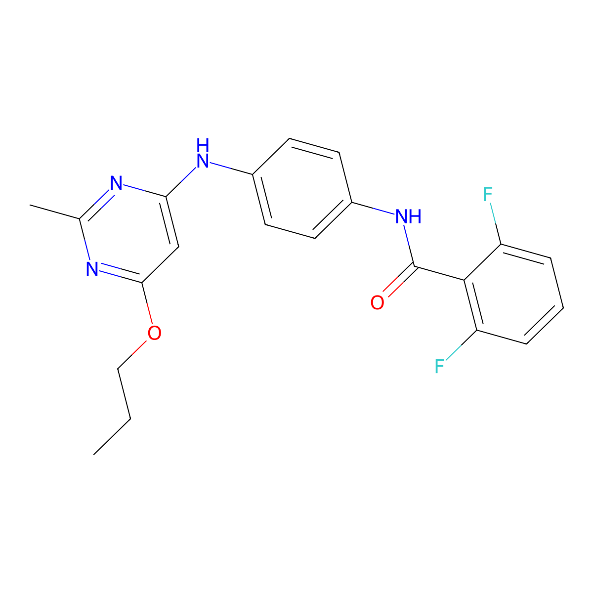 2,6-difluoro-N-(4-((2-methyl-6-propoxypyrimidin-4-yl)amino)phenyl)benzamide molecular structure, CAS 1021090-87-8