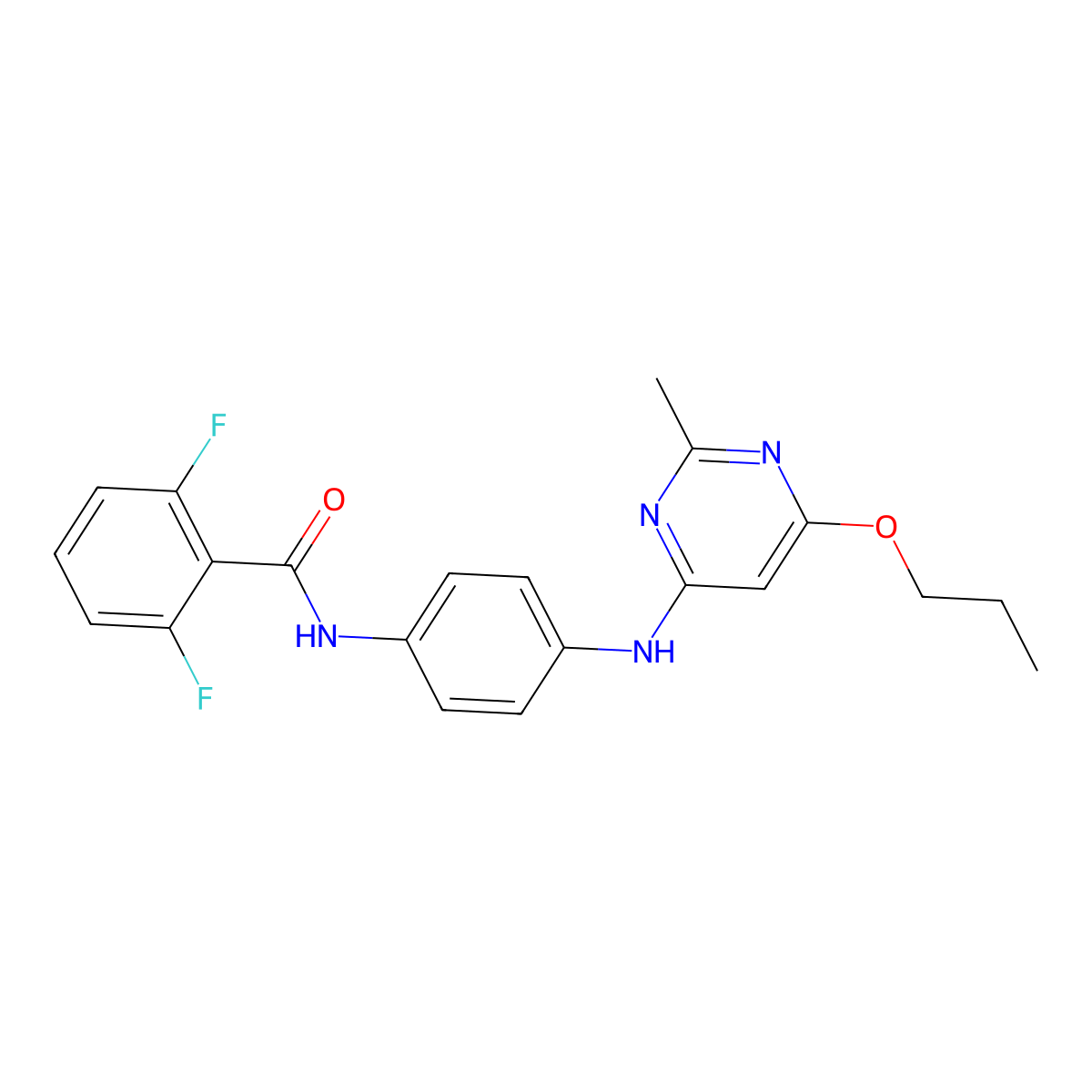 2,6-difluoro-N-(4-((2-methyl-6-propoxypyrimidin-4-yl)amino)phenyl)benzamide molecular structure, CAS 1021090-87-8