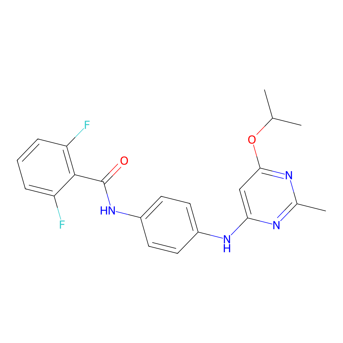 2,6-difluoro-N-(4-((6-isopropoxy-2-methylpyrimidin-4-yl)amino)phenyl)benzamide molecular structure, CAS 1021090-90-3