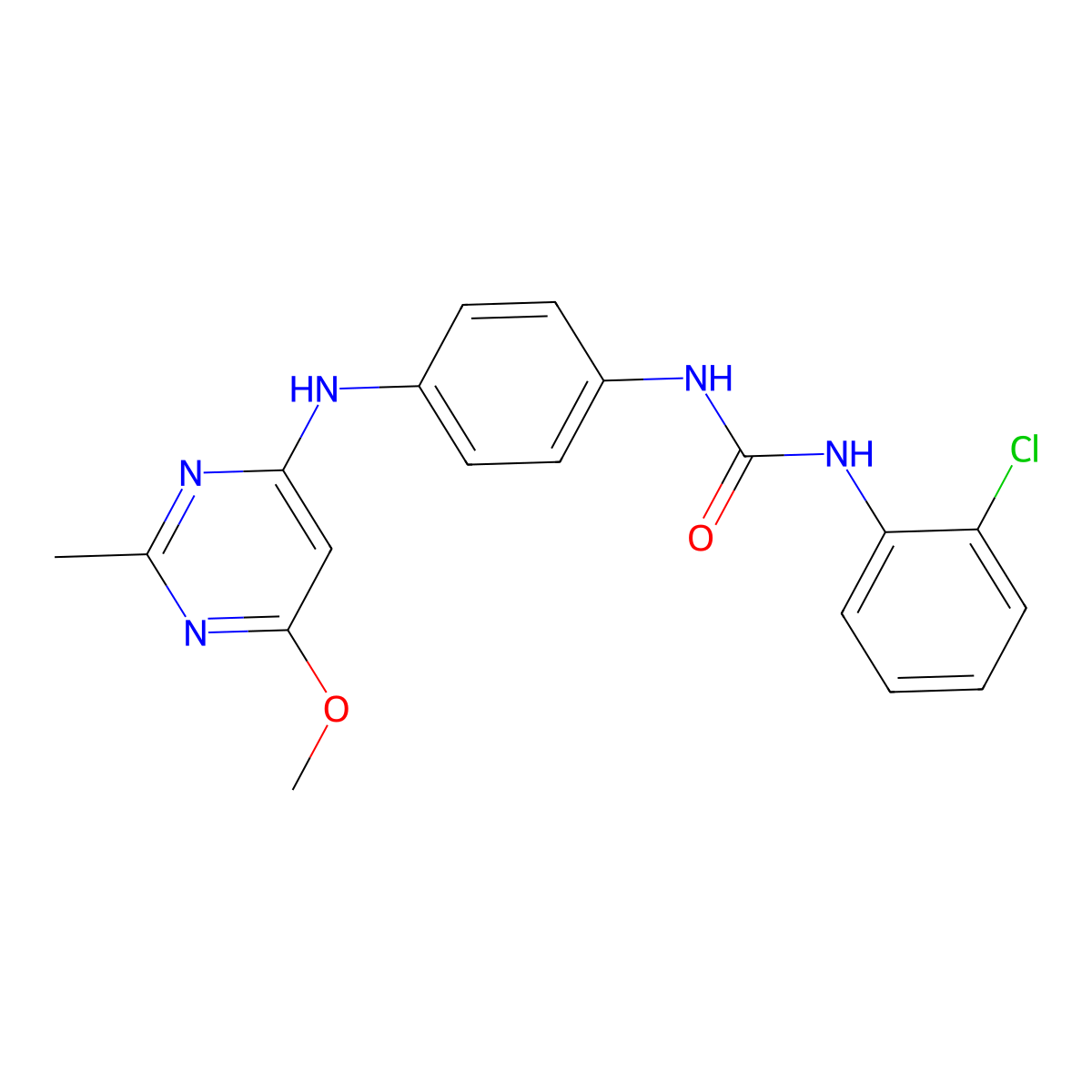 1-(2-Chlorophenyl)-3-(4-((6-methoxy-2-methylpyrimidin-4-yl)amino)phenyl)urea molecular structure, CAS 1021090-96-9