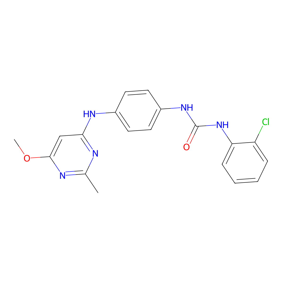 1-(2-Chlorophenyl)-3-(4-((6-methoxy-2-methylpyrimidin-4-yl)amino)phenyl)urea molecular structure, CAS 1021090-96-9
