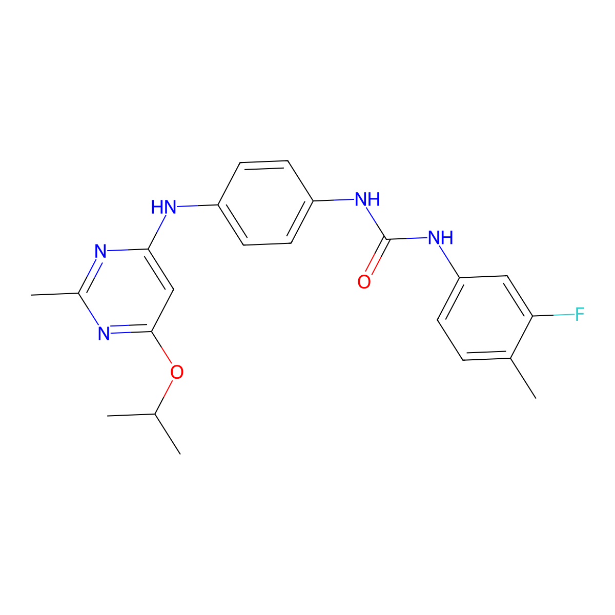 1-(3-Fluoro-4-methylphenyl)-3-(4-((6-isopropoxy-2-methylpyrimidin-4-yl)amino)phenyl)urea molecular structure, CAS 1021091-10-0