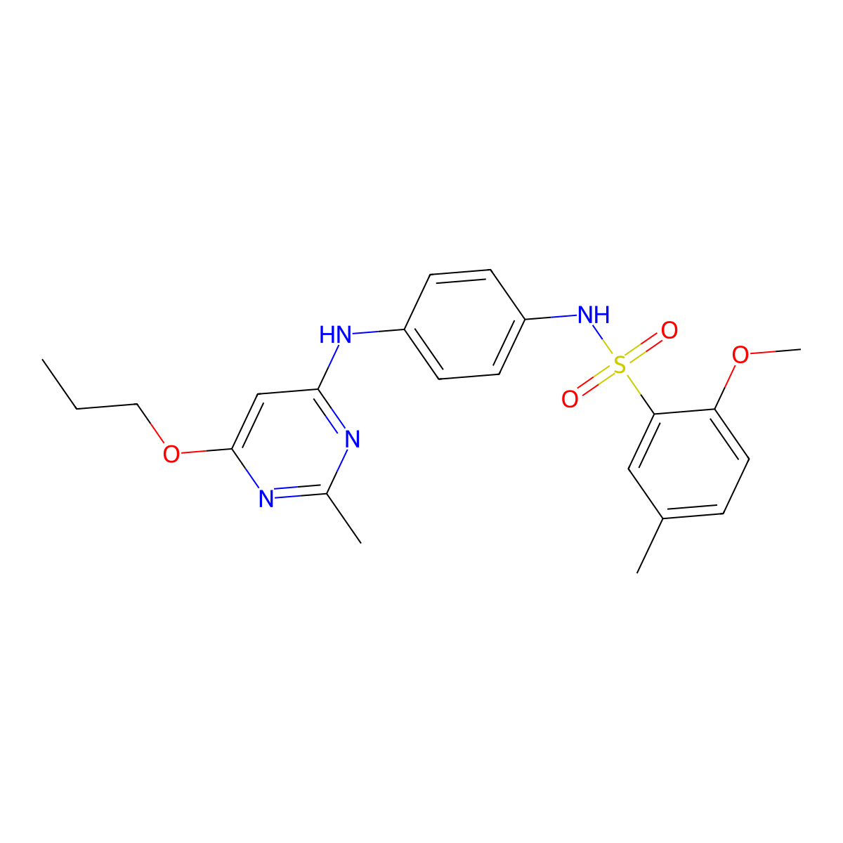 2-methoxy-5-methyl-N-(4-((2-methyl-6-propoxypyrimidin-4-yl)amino)phenyl)benzenesulfonamide molecular structure, CAS 1021091-22-4
