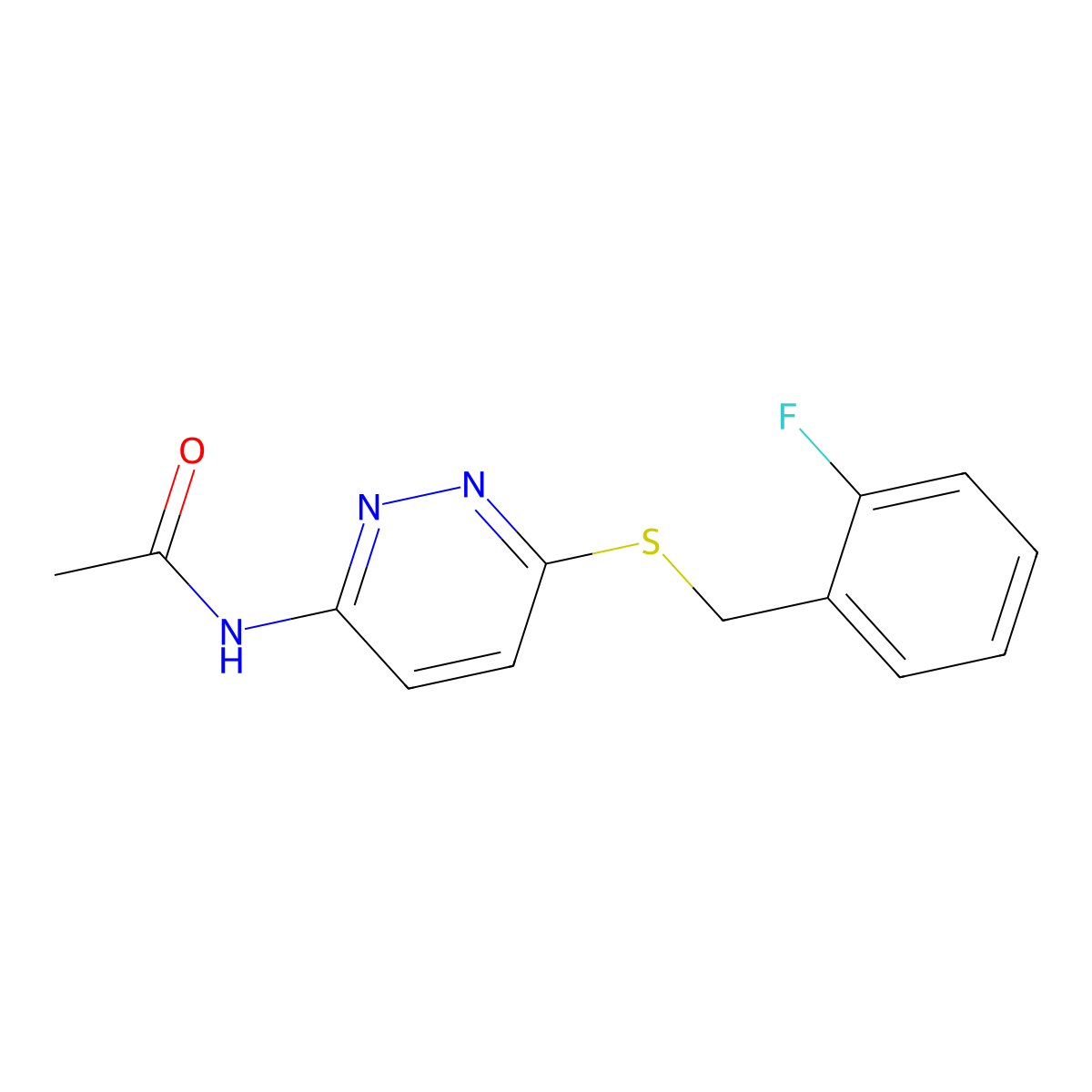 N-(6-((2-fluorobenzyl)thio)pyridazin-3-yl)acetamide molecular structure, CAS 1021091-34-8